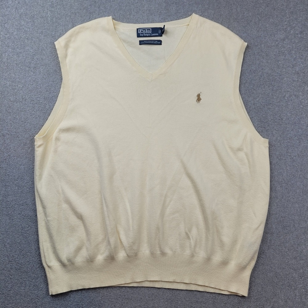 Polo Ralph Lauren Sweater Vest‎ Mens XXL Yellow Pima Cotton V-Neck Pony Logo